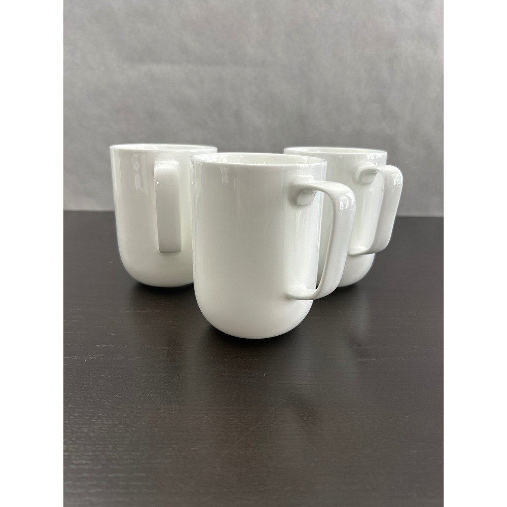 Hotel Collection White Bone China Mugs Set of 3 Minimalist Coffee Cups
